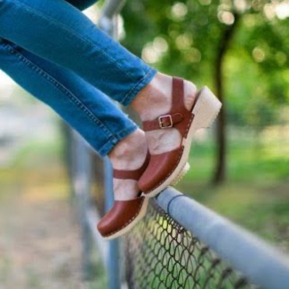 Lotta From Stockholm Shoes Lotta From Stockholm Brown Leather Low Heel Wooden Swedish Clogs
